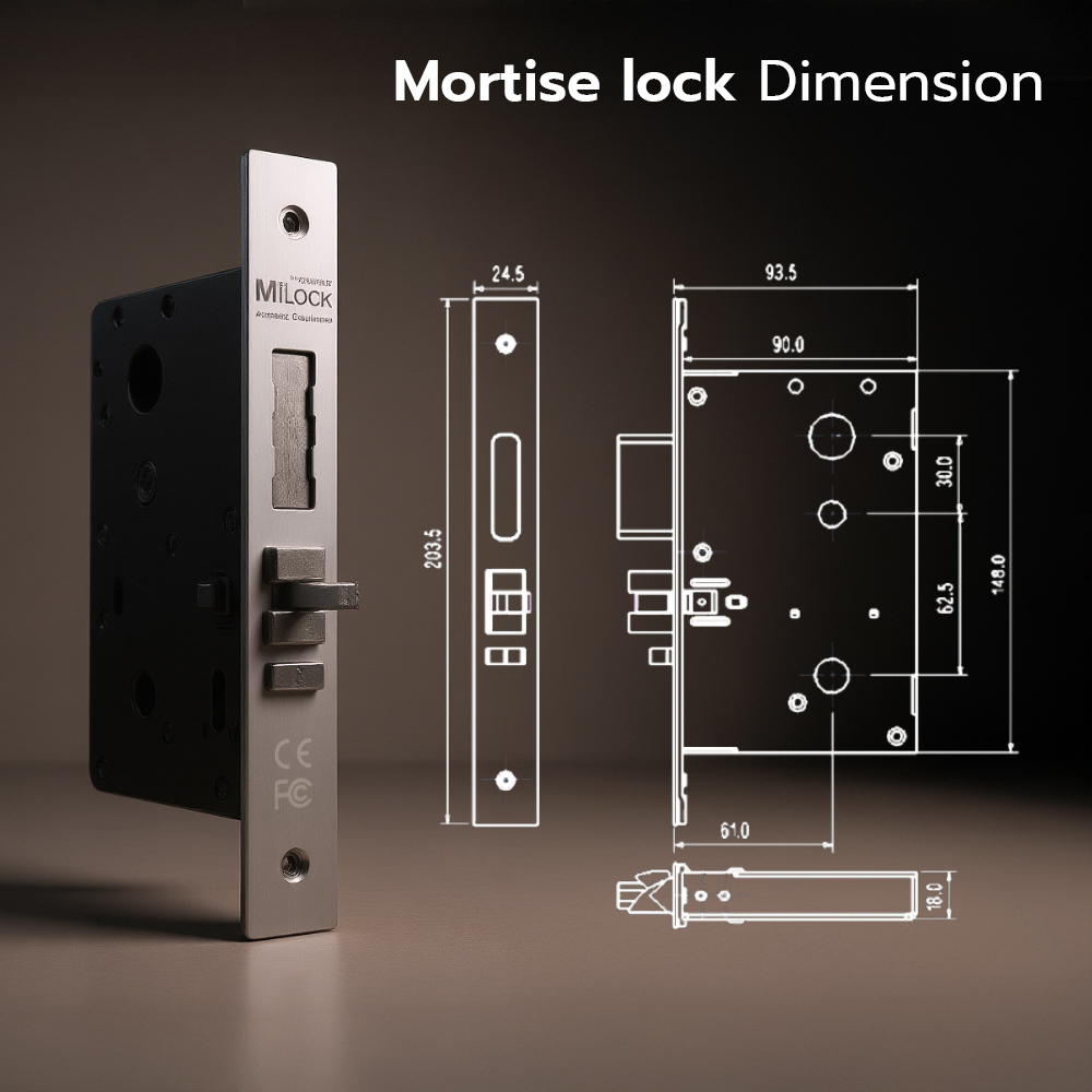 MI8200 dimension ตลับ Mortise lock