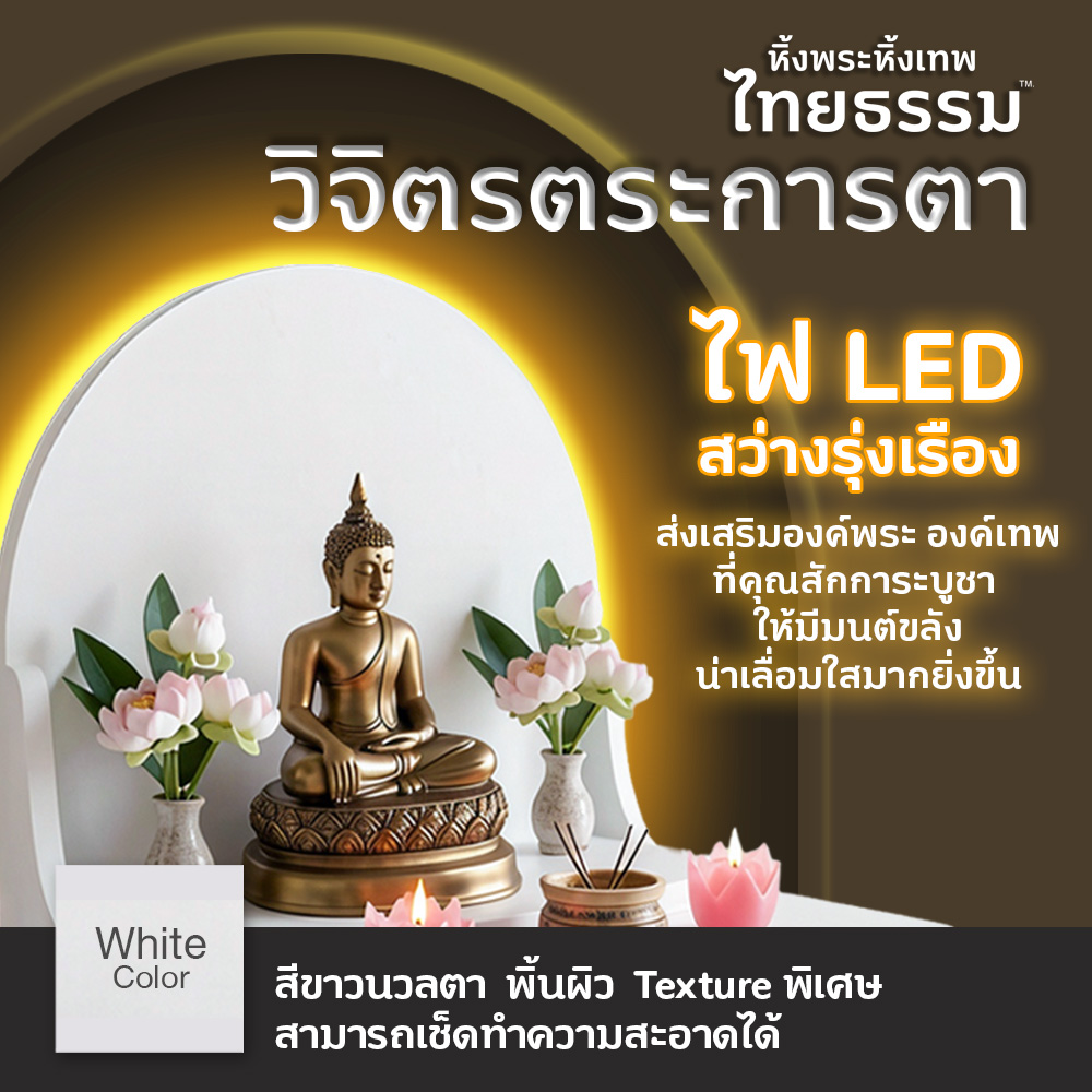 02 หิ้งพระศรัทธา 35 ทรงโดม + ลิ้นชัก + LED สีขาว TH6345
