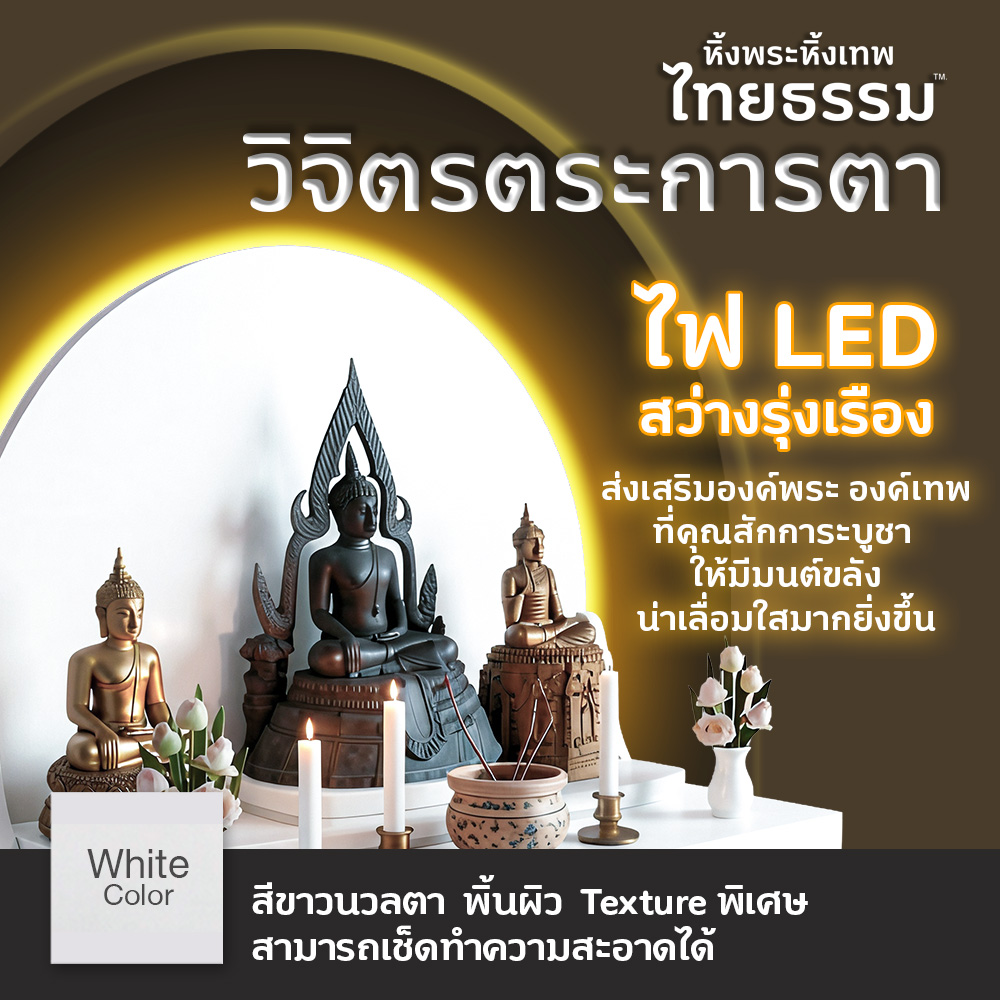 02 หิ้งพระศรัทธา 50 ทรงโดม + ลิ้นชัก + LED สีขาว TH6346